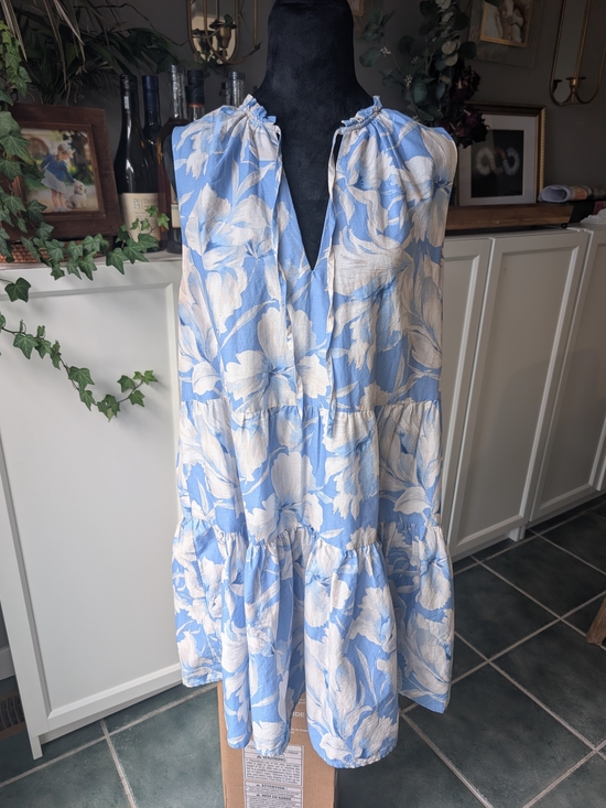 Steve Madden Dresses & Skirts - Steve Madden Blue & White 100% Cotton Floral Tiered Mini Dress